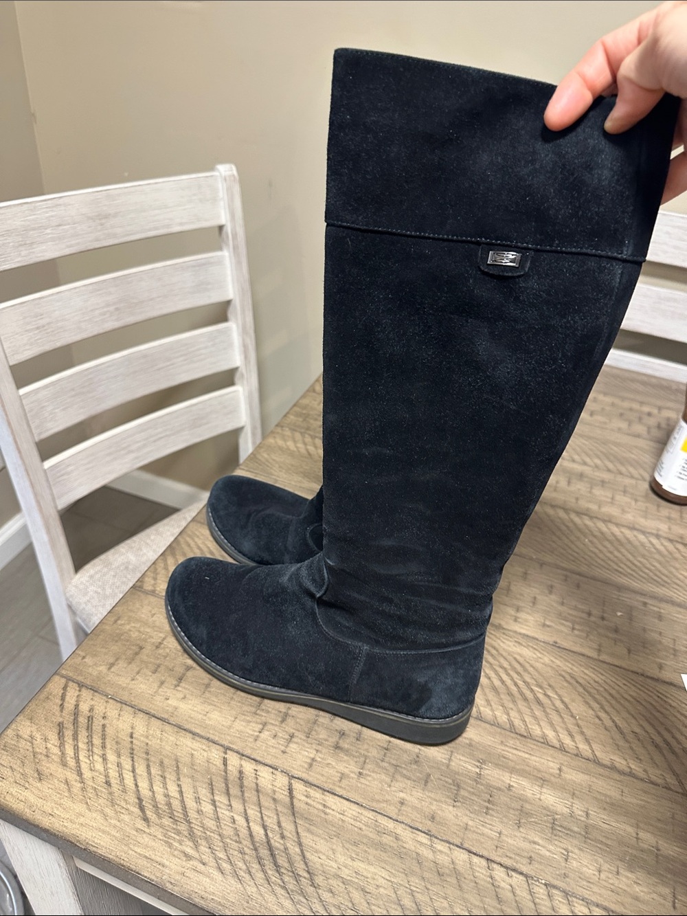 Black Suede Knee-High Boots